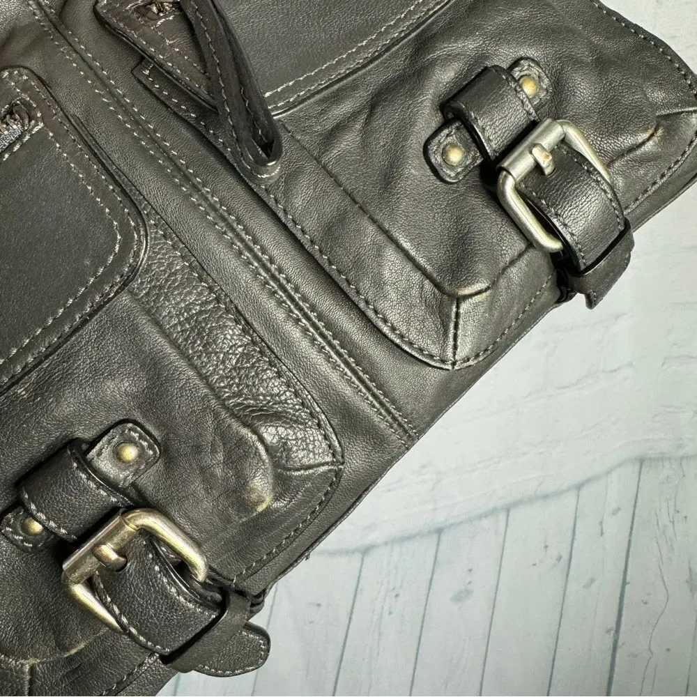 Banana Republic Charcoal Lambskin Leather Slouchy Satchel Hobo Quiet Luxury